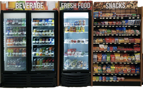 Micro-market large cooler and rack in the Northeast Florida. Micro markets give healthy vending options in the Northeast Florida.